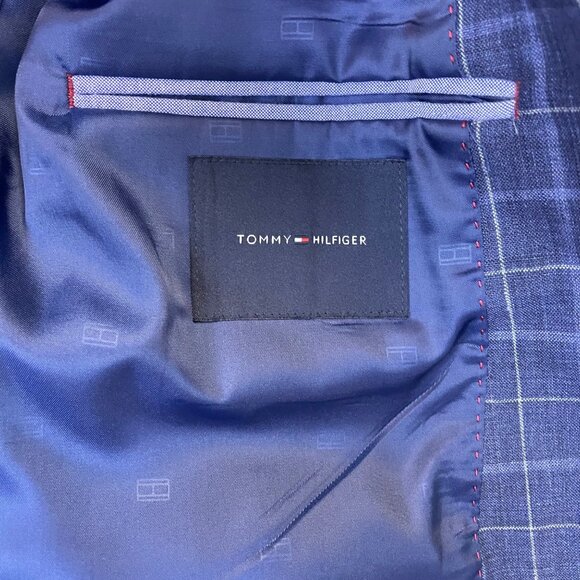 Tommy Hilfiger Mens Navy Plaid Blazer Two-Button Suit Jacket Size 44R - Picture 4 of 11